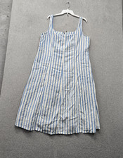 Old Navy Women Dress 2XL White Striped Midi Fit & Flare Linen Blend Smocked