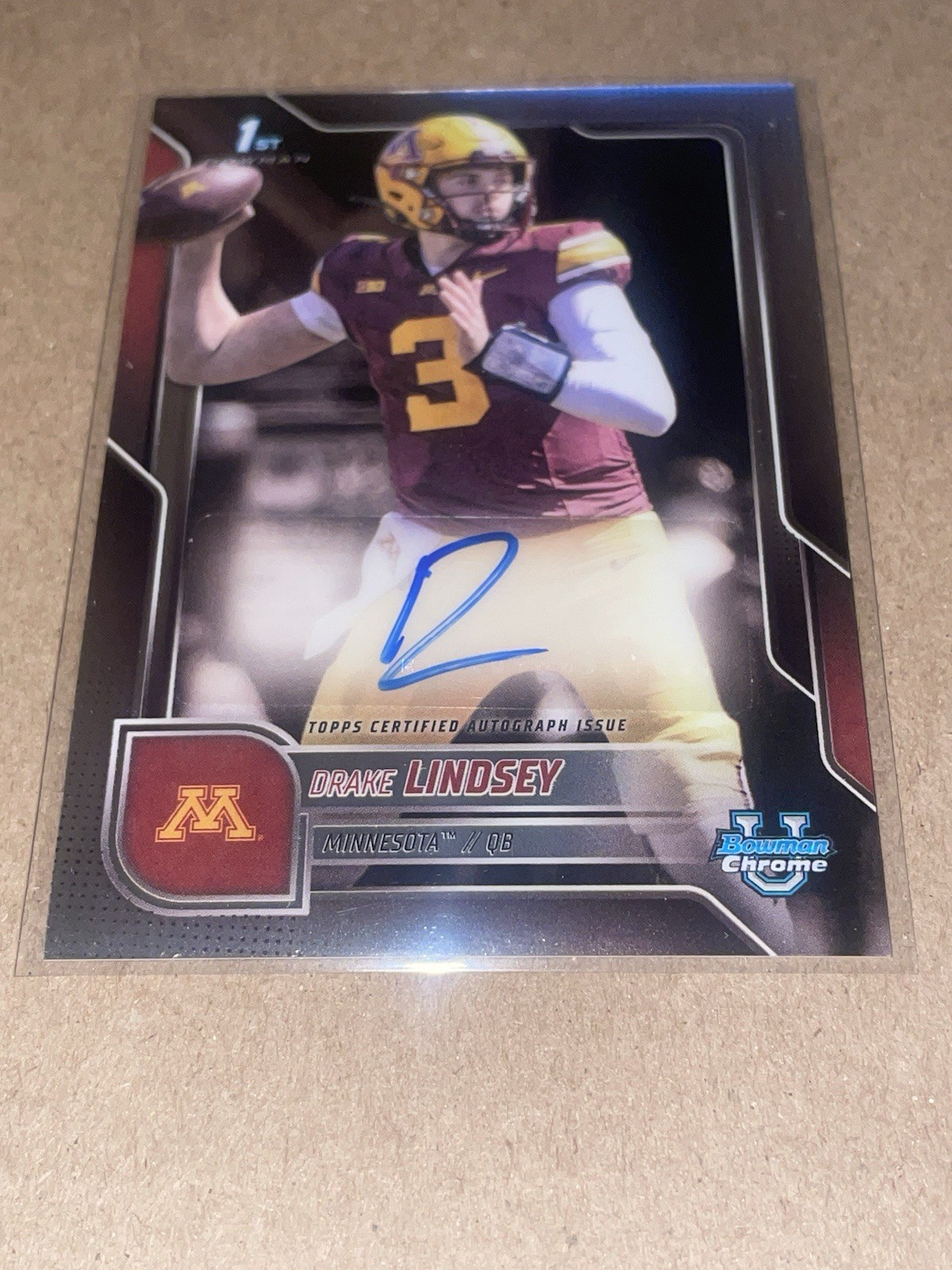 2025 Bowman Chrome U #BCA-DLI Drake Lindsey Chrome Auto Minnesota Golden Gophers