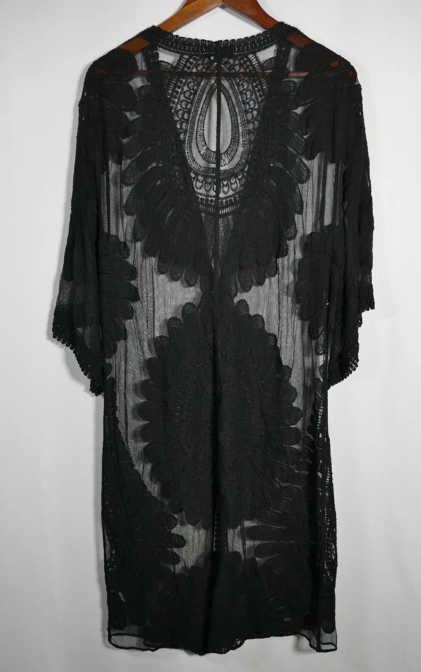 Style Apparel Womens Lace Sheer Duster Cardigan Size M Black Mesh Whimsigoth - Image 4 of 4