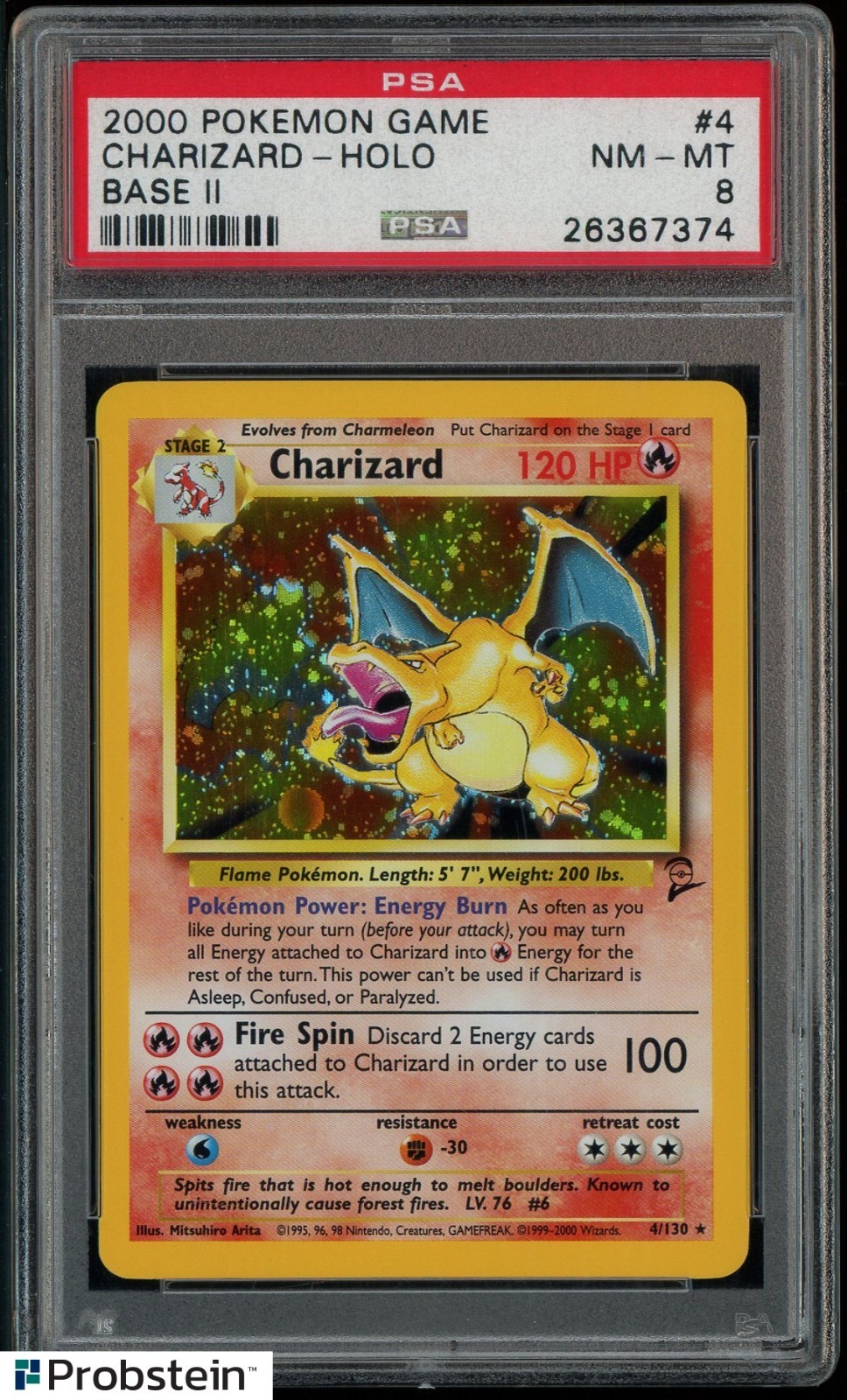 2000 Pokemon Game Base II #4 Charizard Holo PSA 8 NM-MT