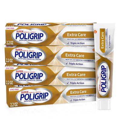 Super Poligrip Extra Care Denture Adhesive Cream Zinc Free Denture Pack of 4