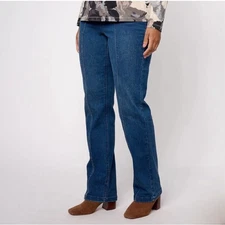 Denim & Co. Cozy Denim Relax Straight Jean - Med Wash Size M QVC ASOT