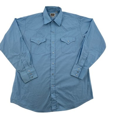 Ely Cattleman Mens Light Blue Western Pearl Snap Front Long Sleeve Shirt Size L