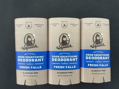 3x Dr. Squatch FRESH FALLS Men's Natural Deodorant 2.65 oz. Aluminum Free -NEW