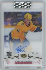 2018-19 Upper Deck Clear Cut Rookie Auto Exclusives 28/65 Eeli Tolvanen Rookie