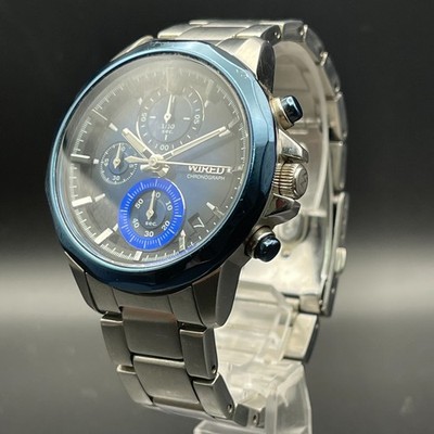 SEIKO WIRED VD57-KY20 Chronograph Blue Dial New Battery Cleaned Extra Link W066
