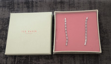 Ted Baker Crystal Baguette Dangle  Earrings Silver Tone
