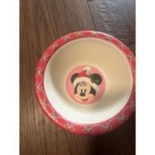 Vintage Disney Minnie Mouse Christmas Melamine Bowl Red White Holiday Kids Dish