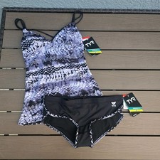 TYR Durafast Womens Grey/black Emerald Lake Brooke Tank W/ Hipkini Size S New
