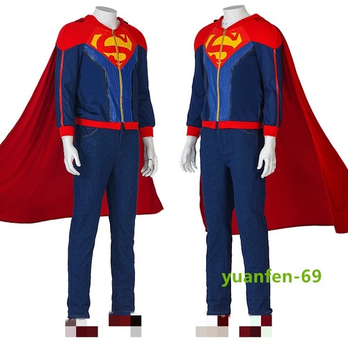 Superman Superboy Jonathan Kent Costume Boys Cosplay Coat Cloak Halloween Outfit - Picture 9 of 15