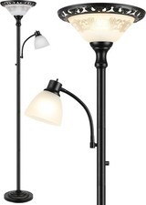 Torchiere Floor Lamps for Living Room, 71" Tall Standing Lamp 2-Head, Black