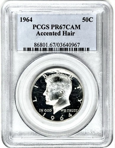 1964 ACCENTED HAIR KENNEDY HALF DOLLAR PROOF PCGS PR67 CAMEO