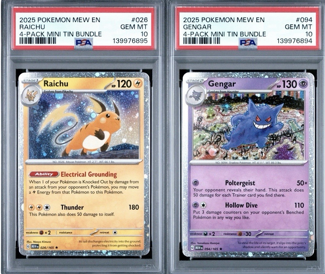 PSA 10 GENGAR & RAICHU SAMS CLUB 151 4 PACK MINI TIN COSMOS HOLO SEQUENTIAL🌀🌀