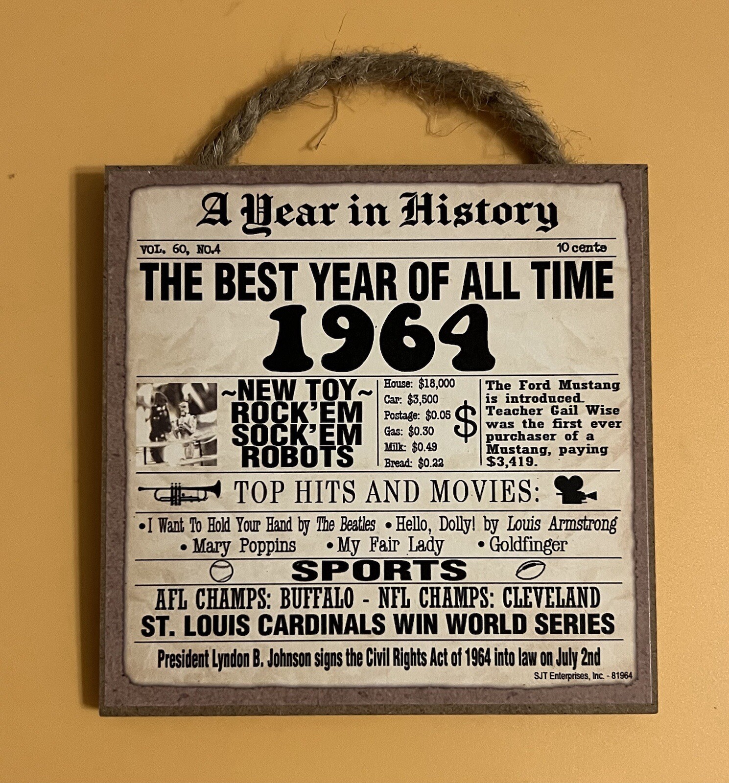 1964 Best Year Of All Time Sign
