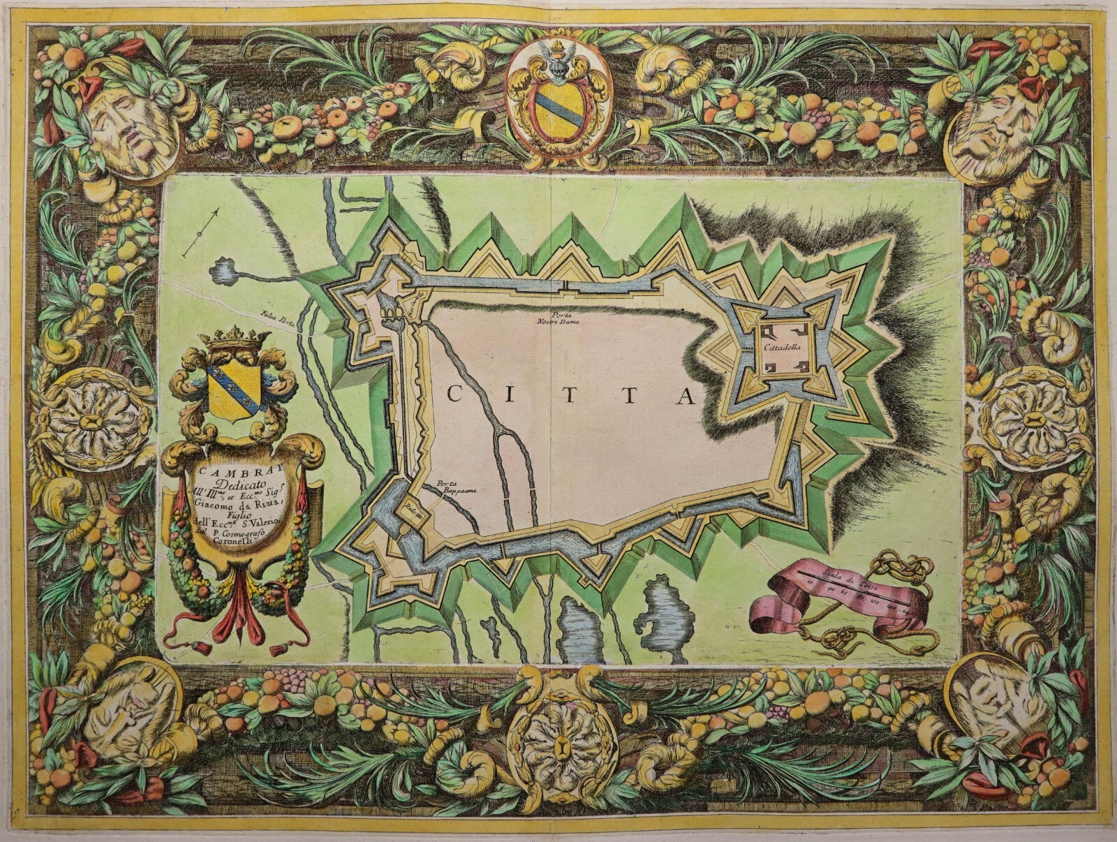 Cambray - Cambrai - Vincenzo Coronelli 1690 - Rare Original Copper Engraving