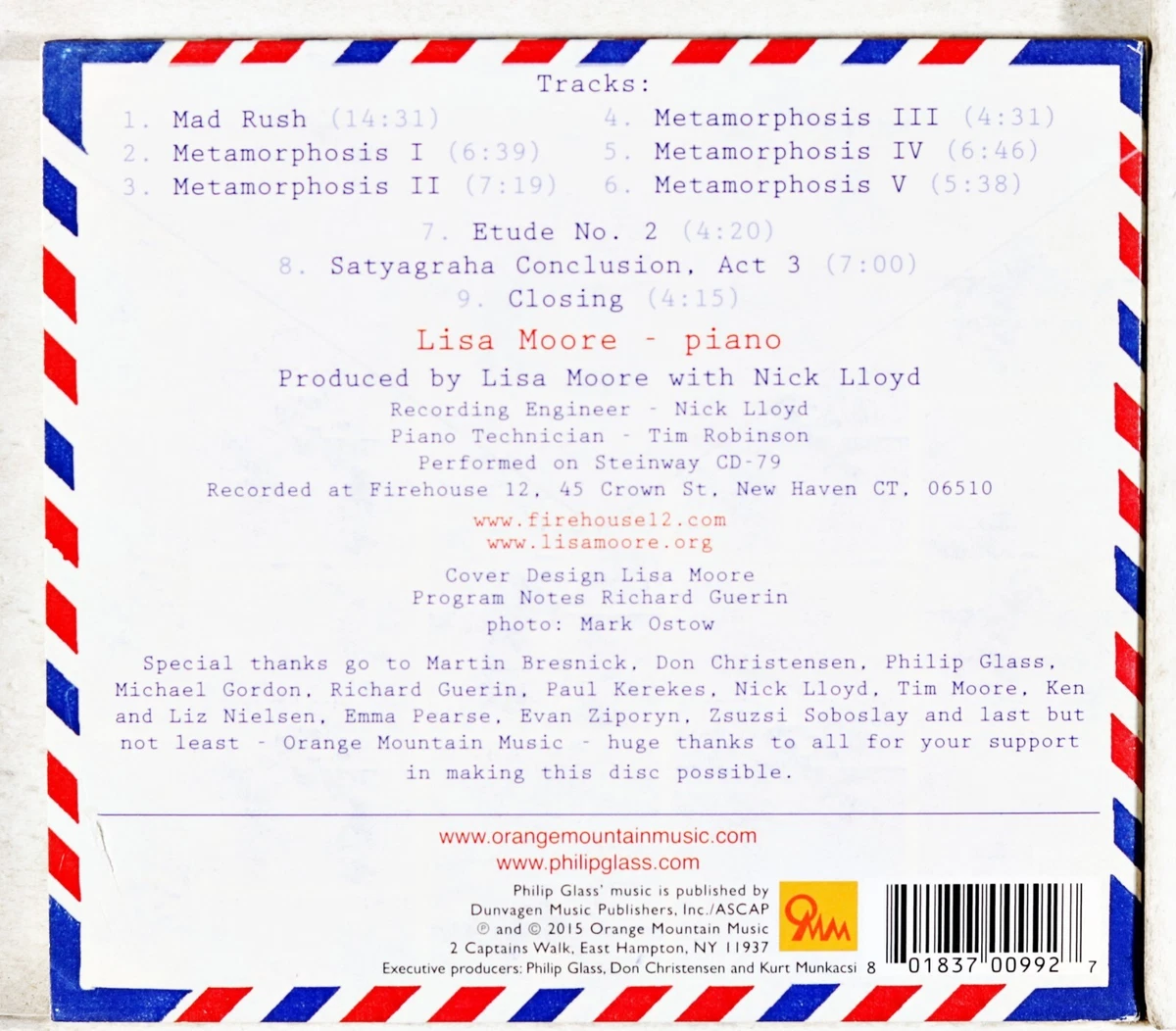 Lisa Moore - Philip Glass: Mad Rush (CD 2015)