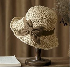 Elegant French Style Sun Straw Hat With Ruffle Bowknot Foldable And Breathable