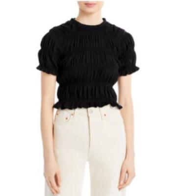 #ad AQUA Top Black Ruched Short Sleeve Women Sz S NEW NWT 564 $9.60