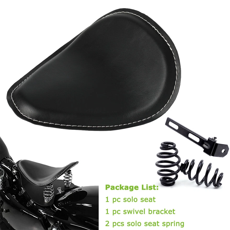 摩托车 3 英寸皮革弹簧单支架座椅适用于 Harley Chopper Bobber 定制 — 第 2/4 张图片