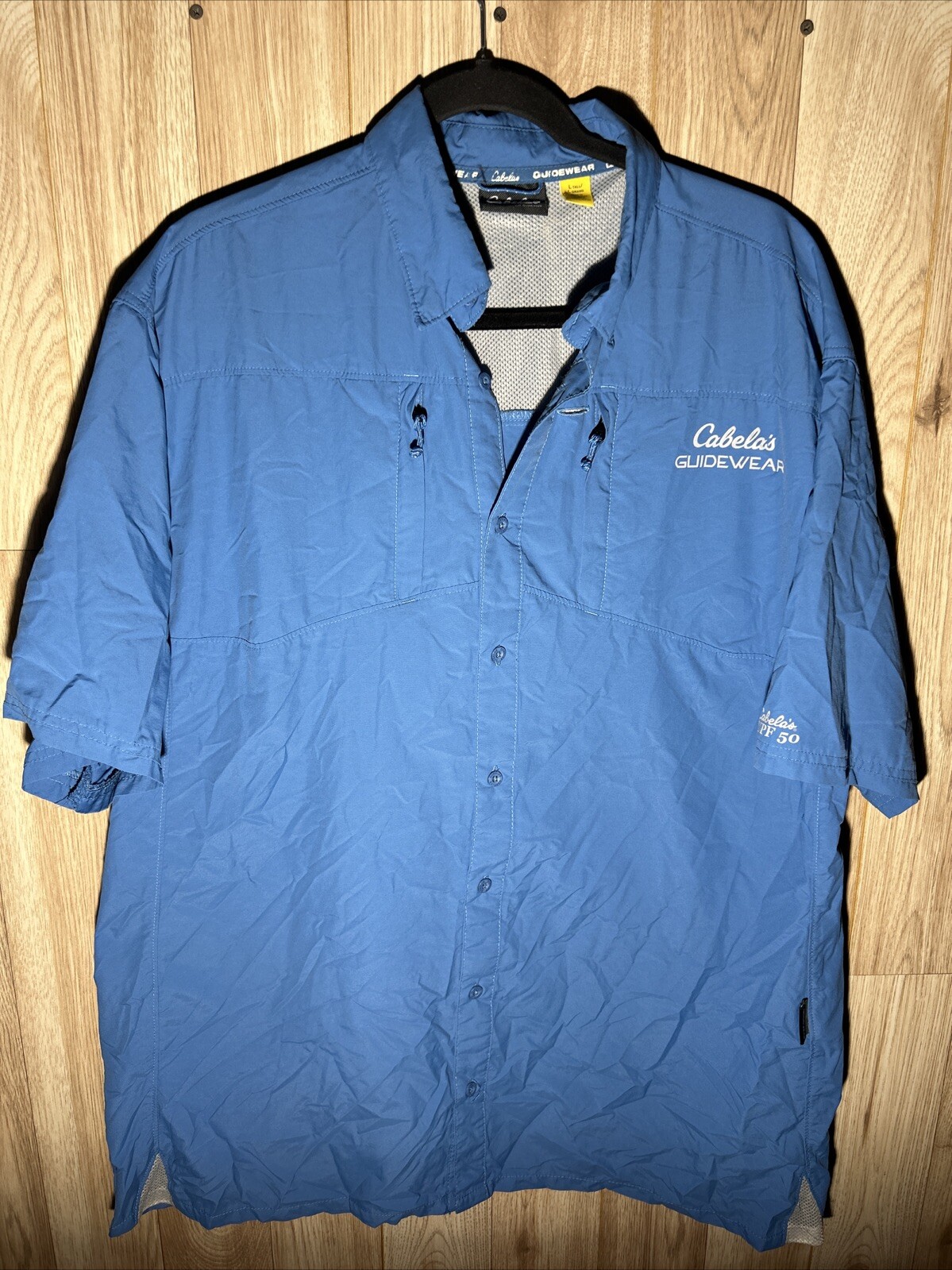 Cabela's Guide Series Blue Short Sleeve Button Up UPF 50 Men’s Large Tall Vented