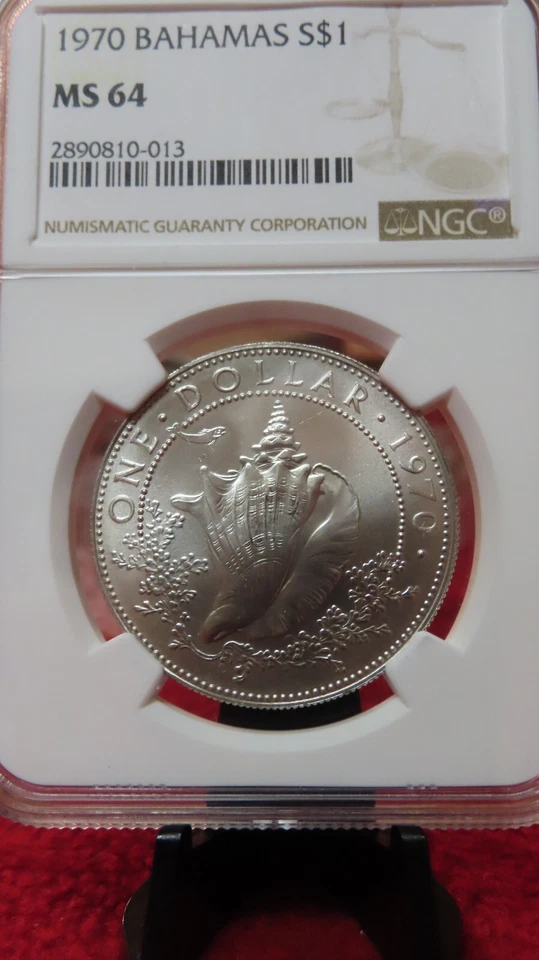 1970 BAHAMAS, SILVER Dollar Conch Shell -- MS 64 nice and beautiful NGC - Image 2 of 3