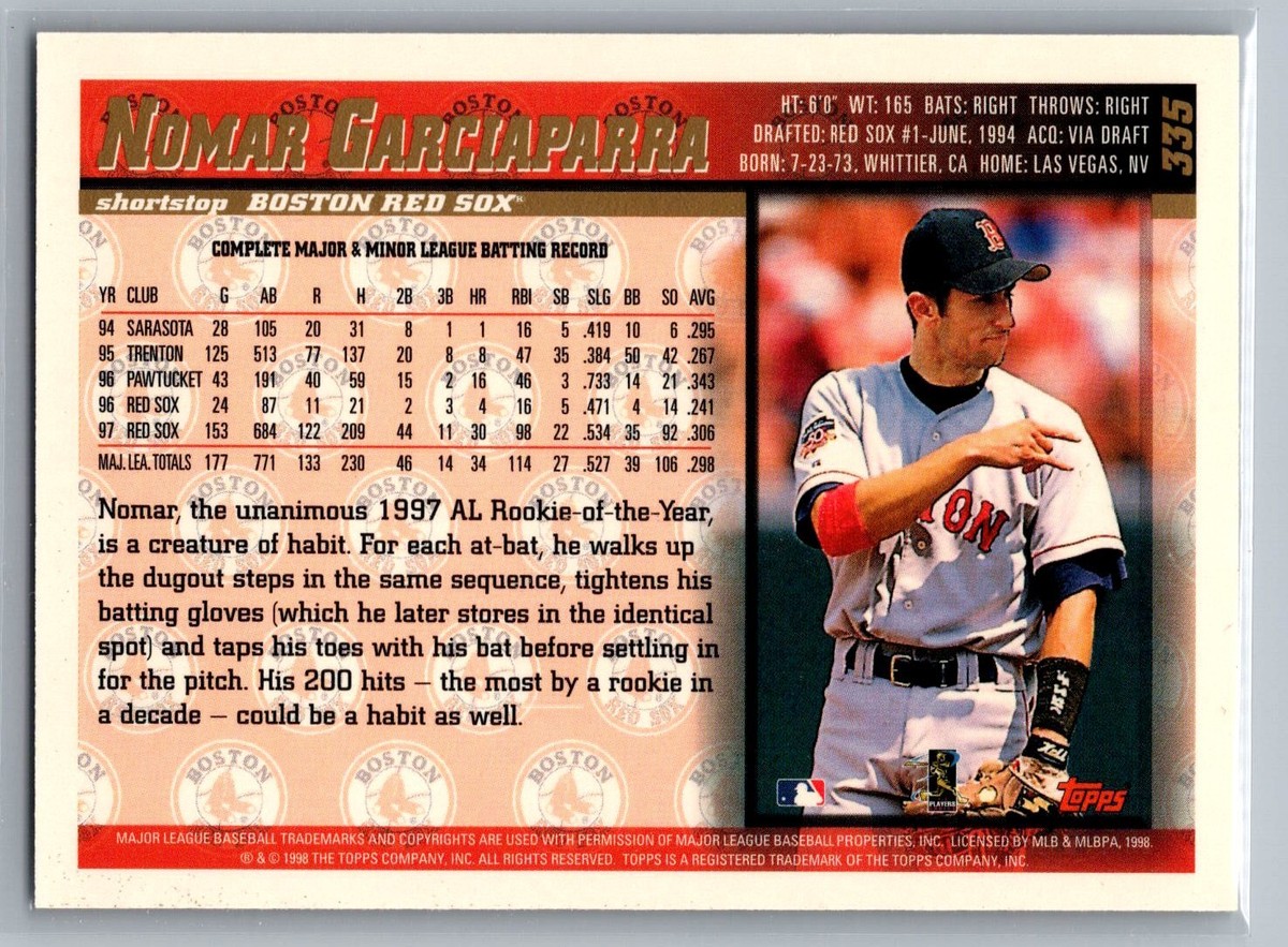 メジャーリーグ　カード　NOMAR GARCIAPARRA 1995 UD MINORS TOP TEN PROSPECTS #3 NOMAR GARCIA PARRA MINT
