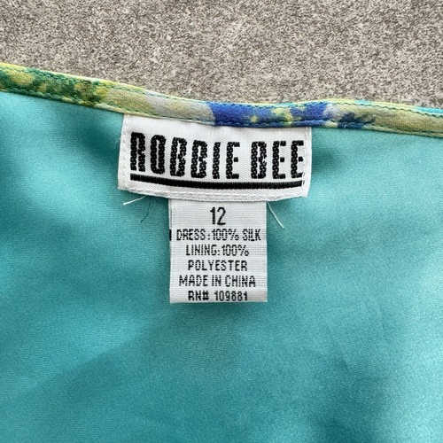 Robbie Bee 100% silk blue green floral fairycore VNeck Midi Dress Sz 12 Milkmaid - Picture 8 of 8