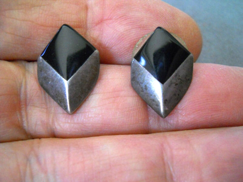 Contemporary Southwestern Geometrical Jet Inlay Sterli Silver Cube Post Earrings