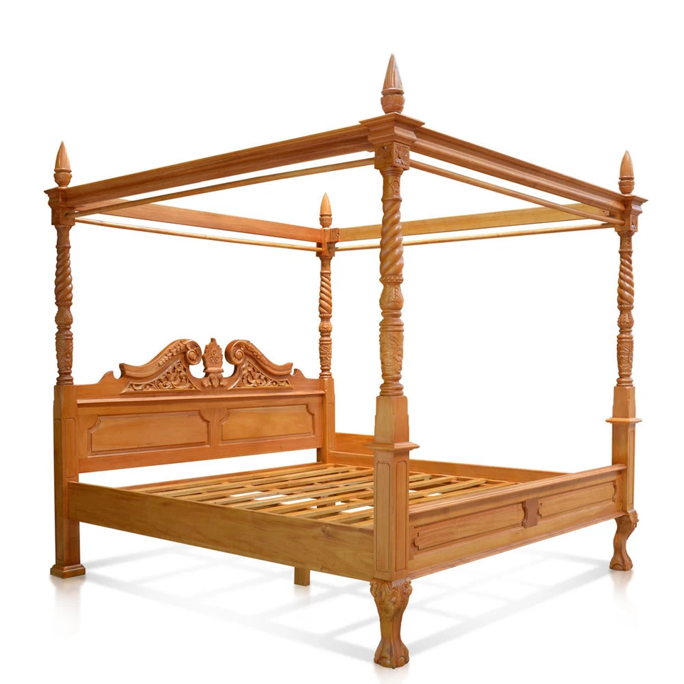 USA King 76"X80" MahoganyQueen Anne style hand carved four poster canopy bed - Image 3 of 4