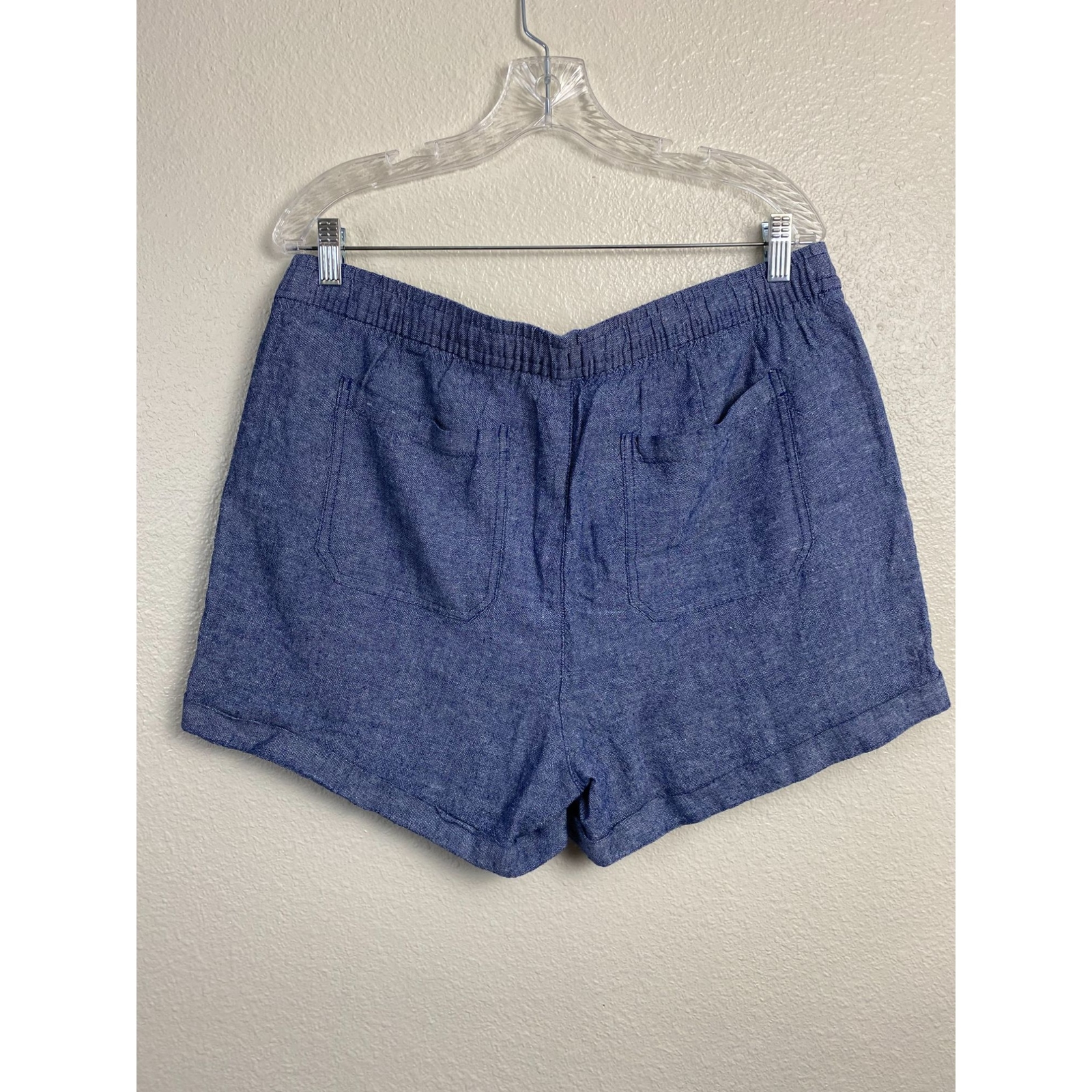Old Navy Linen blend Pull on Shorts Women Large Drawstring Elastic Waist Blue