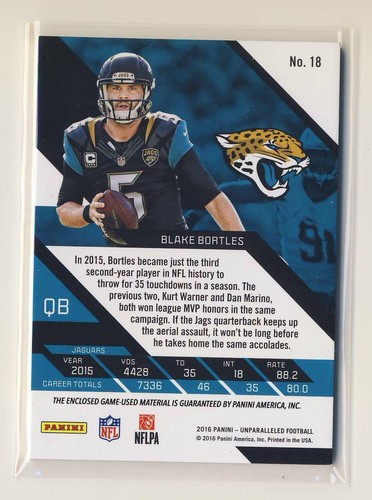 2016 Unparalleled Dual Jerseys #18 Blake Bortles /99 Jacksonville Jaguars BX4 - Picture 2 of 2