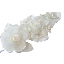 3 Ivory Silk Satin Pearl Corsage  rose pearl  organza