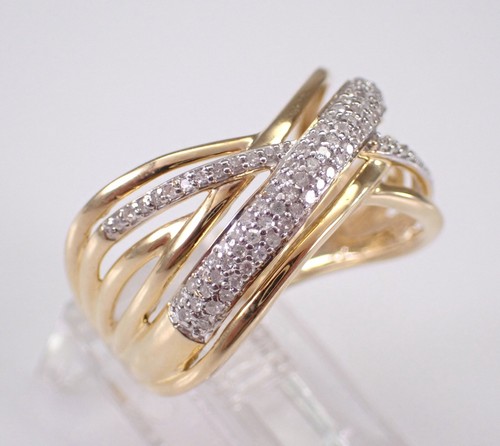 Alianza de aniversario de anillo de boda cruzado de diamantes de oro amarillo - Imagen 2 de 7