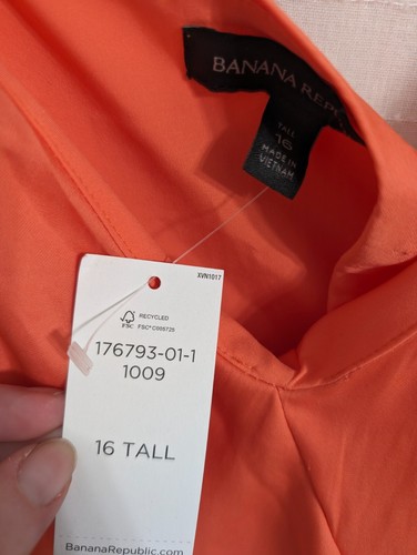 NWT Banana Republic dress 16 Tall cocktail coral orange spaghetti strap size zip - Picture 4 of 8