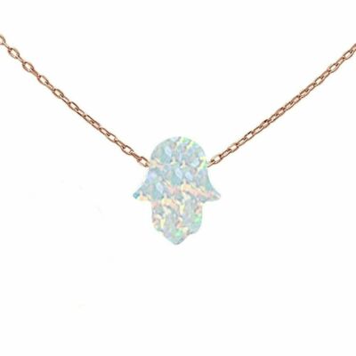 Turkish! Rose Gold Plated White Opal Hamsa Symbol Sterling Silver  Necklace
