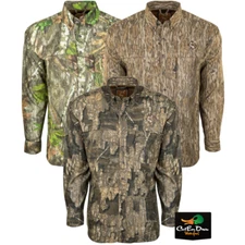 DRAKE WATERFOWL OL TOM MESH BACK FLYWEIGHT CAMO SHIRT WITH SPINE PAD