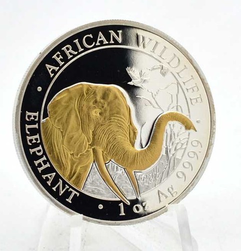 1 OZ Silber African Wildlife Elefant Somalia 2018 gilded Lagerräumung