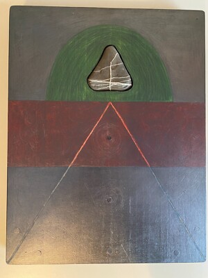 Kunst Koken Nomura Ohne Titel 1995. Bemalte Holztafel mit eingelassenem Stein 