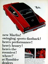 1965 Rambler Marlin Fastback VTG Red & Black AMC Original Print Ad 8.5 x 11"