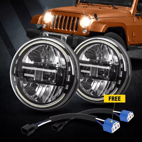 Combo 7" LED Halo Headlights 4'' Fog Light Turn Signal Lamp For Jeep Wrangler JK - Picture 7 of 17