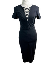 Amy Childs Midi Dress Black Fitted Stretch Women’s UK Size 12