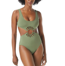 Vince Camuto Logo-Ring Cutout One-Piece Swimsuit Women's Green Size 6 2774