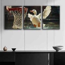 3pcs Featuring Ducks Engaged in a Game of Basketball Metal Print Ready to Hang
