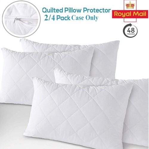 Quilted Zipped Pillow Protectors Anti Dust Pillowcase Covers Microfibre