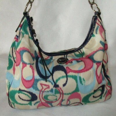 Coach F22452 Navy Blue Pink Cream Fabric Signature Hobo Bag | eBay