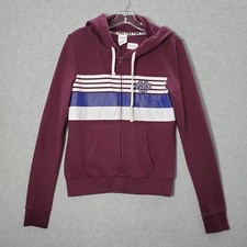 Pink Victorias Secret Women Sweatshirt Small Maroon Hoodie Logo Pockets Full Zip