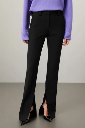 $395 Pantalones A.L.C Carson Costuras Dobladillo Dividido Negro Talla 12 - Imagen 2 de 10