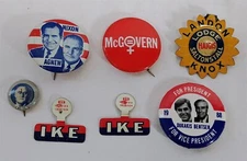 Vintage Political Pin Tab Lot Ike Landon Knox Nixon FDR McGovern Dukakis
