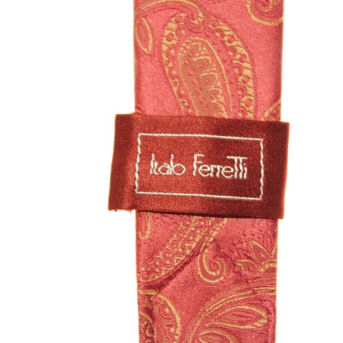 Italo Ferretti NWT Neck Tie in Burgundy/Tan Paisley 100% Silk Made in Italy - Picture 10 of 10