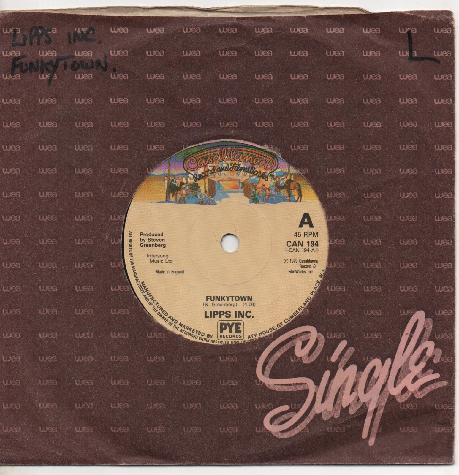 LIPPS INC. funkytown*all night dancing 1979 UK CASABLANCA 7" 45 DISCO